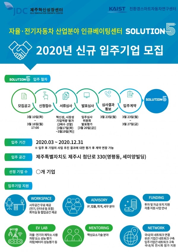 JDC, 2020년 신규 입주기업 모집…16일까지 접수