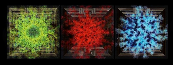 전인경, 바이러스의 시공간 I, II, III, 캔버스에 아크릴, 150x150cm, 3EA, 2021 (사진=갤러리XR)