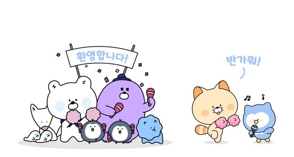 신한금융은 그룹 대표 캐릭터 ‘신한 프렌즈’에 새롭게 추가된 캐릭터인 플리와 레이(사진 오른쪽)를 공개했다. 왼쪽은 기존 캐릭터들. [사진=신한금융 제공]