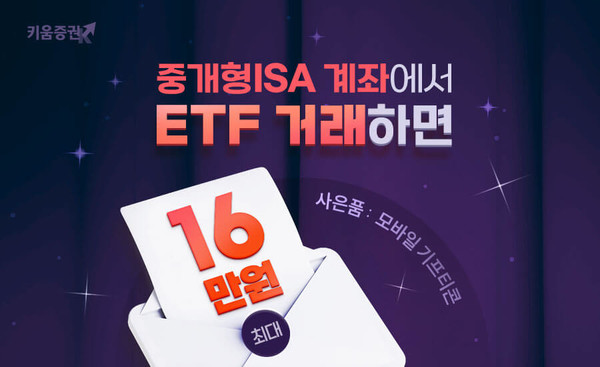 키움증권이 이달 1일부터 12월 30일까지 ‘중개형ISA에서 ETF 거래하면 최대 16만원 혜택’ 이벤트를 진행한다. [이미지=키움증권 제공]