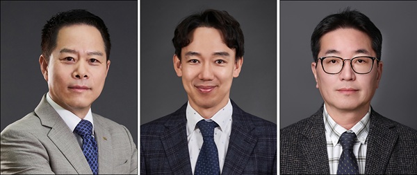임원 승진자. (왼쪽부터) 박상영 사장(경영총괄), 배기룡 전무이사(의약연구개발본부장), 정대석 상무이사(인사기획부문장) [사진=광동제약 제공]
